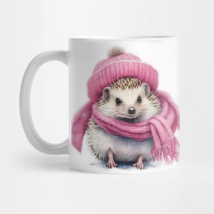 Adorable cute hedgehog wearing a pink hat and scarf Mug